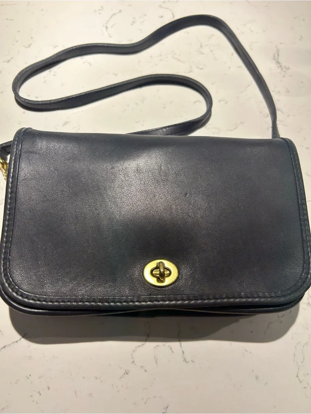 Vintage COACH Penny Pocket Purse 9755 Navy Blue Leather Crossbody Bag - Picture 2 of 7